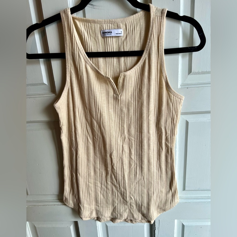 💜NEW💜Sonoma Women's Beige Ribbed Tank Top, Size Small